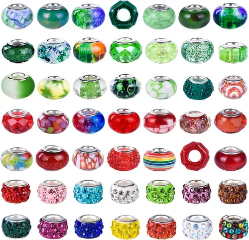Miniatura 3 de Aipridy Surtido de Cuentas Europeas de Agujero Grande Cuentas Espaciadoras Cuentas de Strass para Manualidades para Pulseras de Dijes DIY