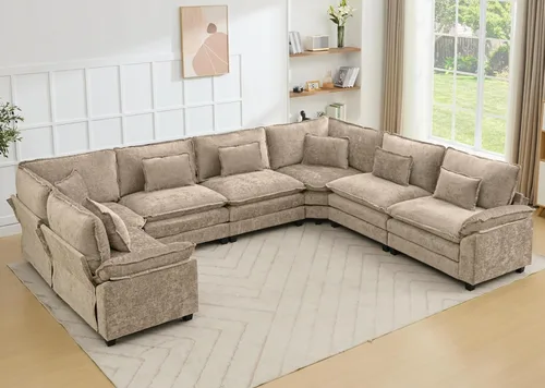 Miniatura 45 de Juego de sofá seccional modular de gran tamaño, sofá de nube convertible de asiento profundo, sofá esquinero grande en forma de L con cojines Beige