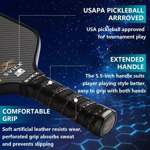 Miniatura 7 de Carbon Fiber Pickleball Paddle 16mm – Professional Pickleball Paddles with Superior Control, Power & Spin – Extended Handle for Two-Handed Grip