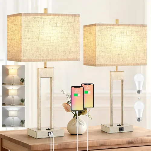 Miniatura 10 de GyroVu Juego de 2 lámparas de mesa de noche de 25.5 pulgadas para dormitorio, lámpara de noche con USB C +A, lámpara de sala de estar