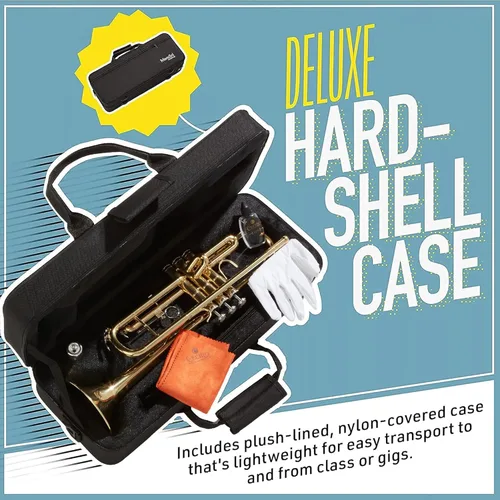 Miniatura 5 de Mendini de Cecilio Trompeta de latón Bb con estuche de lujo duradero y 1 año de garantía., Dorado