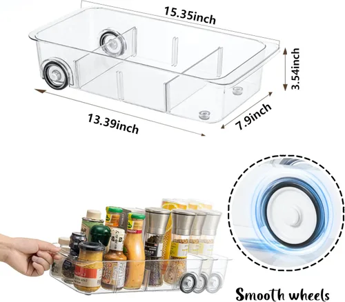 Miniatura 2 de Contenedores organizadores de refrigerador con ruedas, paquete de 2 organizadores extraíbles de refrigerador y almacenamiento, cajón de refrigerador
