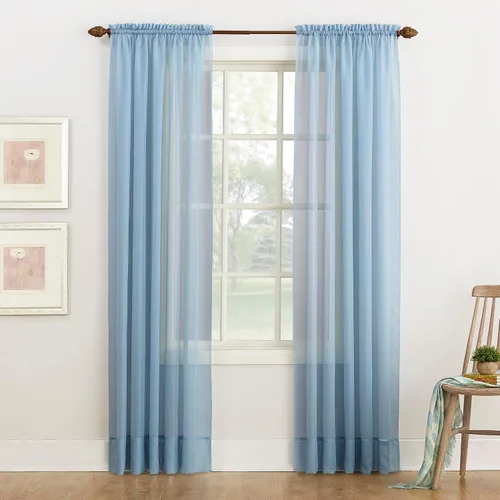 Miniatura 12 de No. 918 Emily Panel de Cortina Transparente de Gasa con Bolsillo para Barra para Puerta Lateral, 28" x 72", Cáscara de Huevo