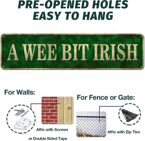 Miniatura 3 de Wee Bit - Letrero irlandés de hojalata para decoración del día de San Patricio, 4 x 16 pulgadas Letrero de metal rústico, diseño novedoso de Bar