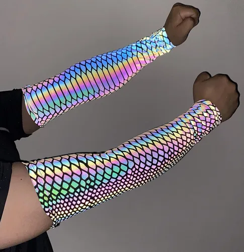 Miniatura 4 de LZLRUN - Mangas de compresión holográficas reflectantes de arco iris, 1 par