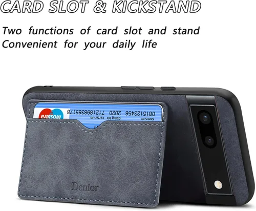 Miniatura 4 de Funda delgada de piel sintética para Google Pixel 7A 2023, soporte para ranura para tarjeta de crédito, funda protectora ligera de carga inalámbrica