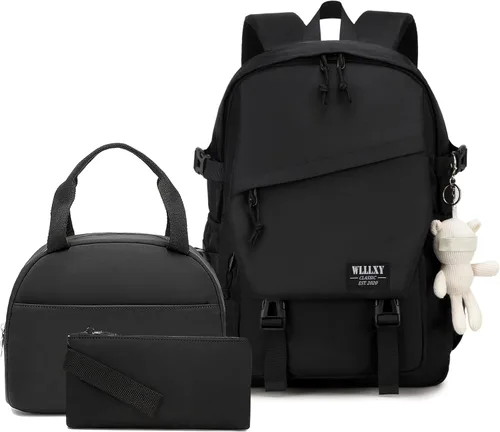 Miniatura 9 de Caoroky knight Mochila para portátil universitaria para hombres y mujeres, mochila grande para libros, ligera, mochila de viaje y día a día, Negro