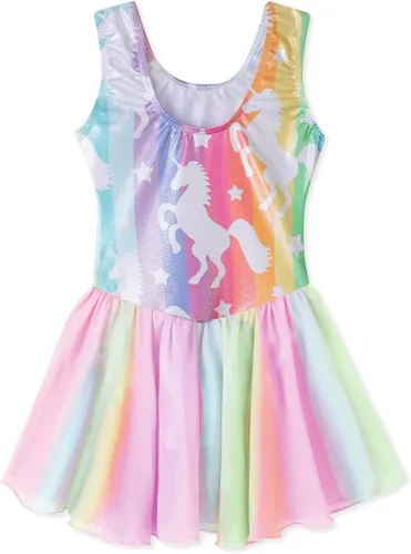Miniatura 2 de EQSJIU Leotardos de gimnasia con falda para niñas, tutú de ballet, vestido de danza, leopardo, sirena, unicornio, falda de gimnasia