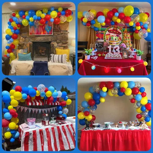 Miniatura 7 de Globos de color rojo, azul y amarillo, globos de helio de color primario de 12 pulgadas con globos de látex de confeti, globos de carnaval, circo