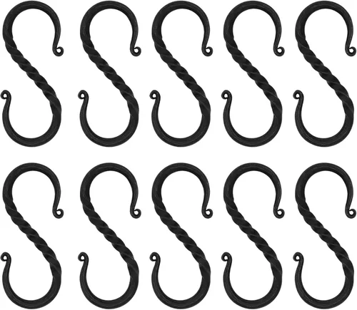Miniatura 10 de Lord of Battles Juego de ganchos en forma de S de hierro vikingo soporte de cocina colgante accesorio de camping forjado a mano acabado negro