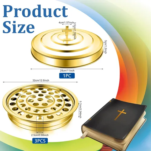 Miniatura 2 de Jingmore Communion Ware - 3 bandejas para servir vino santo con 1 cubierta, suministros de comunión de acero inoxidable, bandejas plateadas