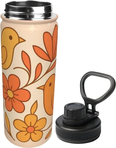 Miniatura 2 de Abstract flowers Printed Insulated Water Bottle, 18oz Stainless Steel Funny Travel Mug, Leakproof Hot & Cold for Sports, Gym, Hiking