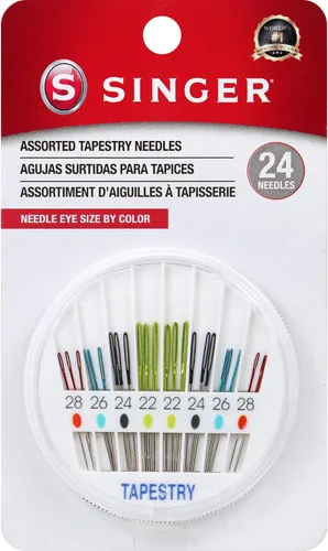 SINGER Agujas de tapiz en esfera compactas, agujas de coser de varios tamaños, tamaños 22, 24, 26, 28, juego de 24