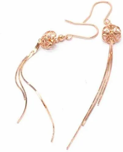 Miniatura 4 de SAGEKING 2024 New 585 Purple Gold Plated 14K Rose Gold Fashion Flower Long Tassel Earrings For Women Sweet Classic Light Luxury Dinner Jewelry