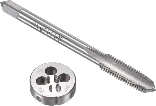 Miniatura 7 de uxcell M6 x 0.039 in Juego de llaves métricas y troqueles, rosca de máquina con troquel de roscado redondo, kit de grifo y troquelado