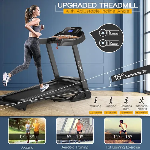 Miniatura 2 de Goplus Cinta de correr plegable de 3.75 HP con inclinación, caminadora eléctrica Superfit con control de aplicación, 12 programas preestablecidos