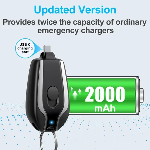 Miniatura 4 de Cargador portátil con llavero para USB C, mini cápsula de energía de emergencia de 2000mAh, pequeño cargador de teléfono celular Android, banco