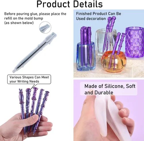 Miniatura 5 de 10 moldes de resina para bolígrafo + 30 recambios de bolígrafo de tinta, moldes de silicona para bolígrafo, moldes de silicona de fundición epoxi