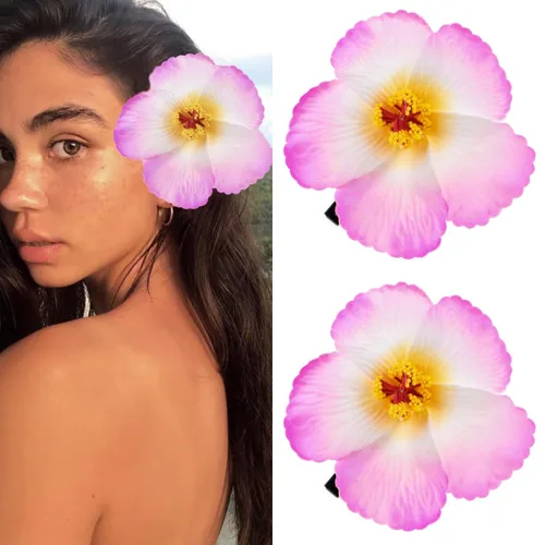 Miniatura 14 de 4 pinzas hawaianas para el cabello de Plumeria Galsang con flores para fiesta en la playa (4 unidades, blanco)