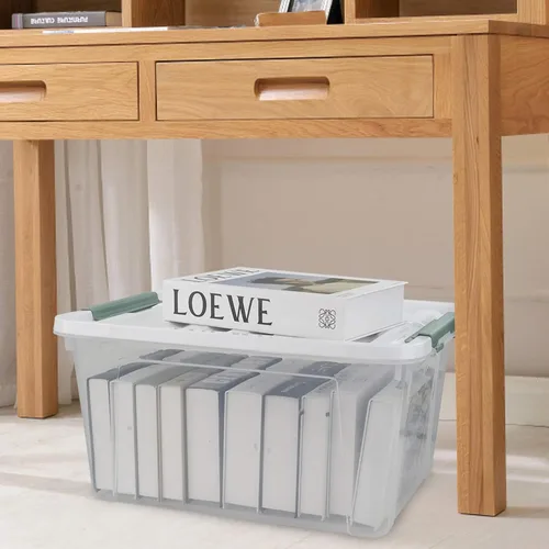 Miniatura 7 de Paquete de 6 cubos organizadores de plástico, caja de almacenamiento con cierre con asas Transparente, para cocina, oficina, dormitorio