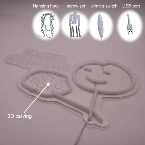 Miniatura 5 de Letrero de neón LED divertido con texto en inglés "Hey You Drop This Brain", luz de neón para hombres, decoración de habitación, oficina, regalos