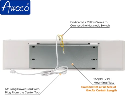 Miniatura 4 de Awoco Cortina de aire delgada para interiores FM-1212T de 48 pulgadas, 1500 CFM, certificado CE, 120 V sin calefacción con control remoto e