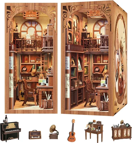 Miniatura 17 de CUTEBEE - Kit de rincón de libros - Kit de casa de muñecas en miniatura DIY para adultos, decoración de estantería de casa pequeña Booknook