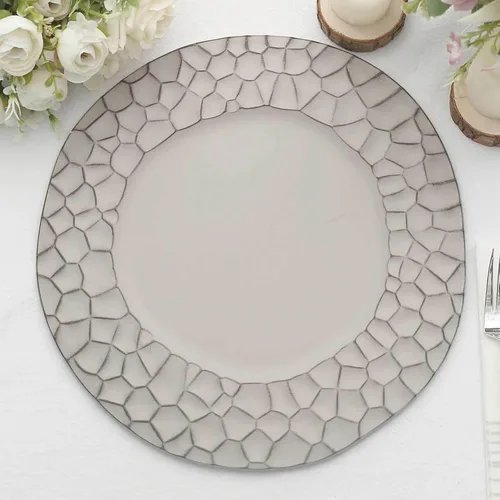 Miniatura 10 de Efavormart - Paquete de 6 platos de carga de plástico acrílico con relieve de encaje rústico dorado de 13 pulgadas