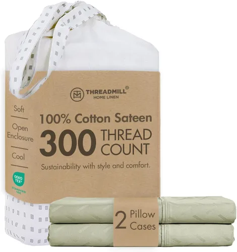 Miniatura 26 de Threadmill Home Linen Bedding - Juego de sábanas de 300 hilos, 100 % algodón, juego de cama de lujo, 4 piezas, tejido de satén suave, color blanco