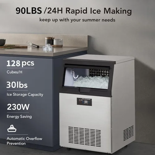 Miniatura 4 de Máquina para hacer hielo, 80 libras/24 horas, capacidad de hielo de encimera, contenedor de hielo de 30 libras, 32 cubitos de hielo/ciclo, máquina