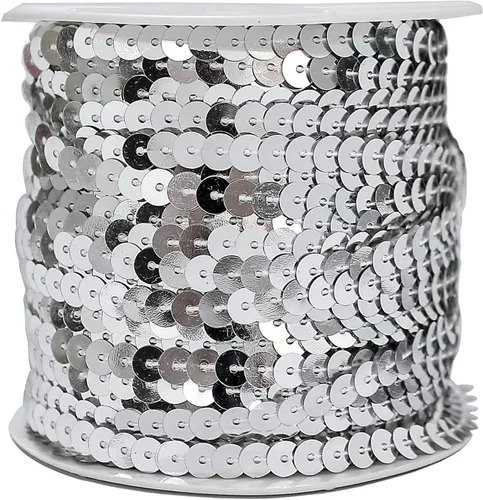 FQTANJU Lentejuelas redondas de 6mm, PVC, 100 yardas/rollo. (Plata)