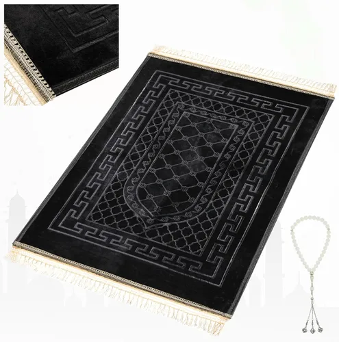 FUMMI Alfombra de oración musulmana acolchada suave con cuentas Tasbih, gruesa alfombrilla de oración islámica antideslizante, lujoso Janamaz para