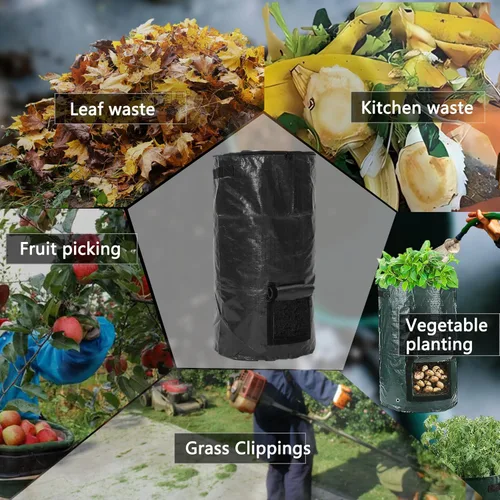 Miniatura 4 de Bolsas de compost de 34 galones, bolsas de compost de jardín reutilizables al aire libre, desechos orgánicos, bolsa de compostaje para jardín