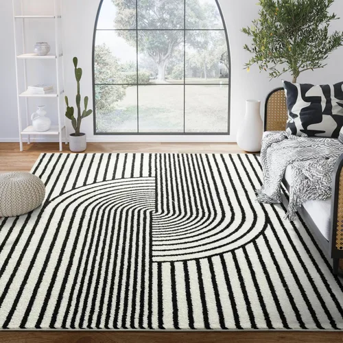 Miniatura 10 de Abani Alfombra para sala de estar, alfombra de área con patrón de arco beige de 4 x 6 pies, suave y duradera, resistente a las manchas y a la Crema