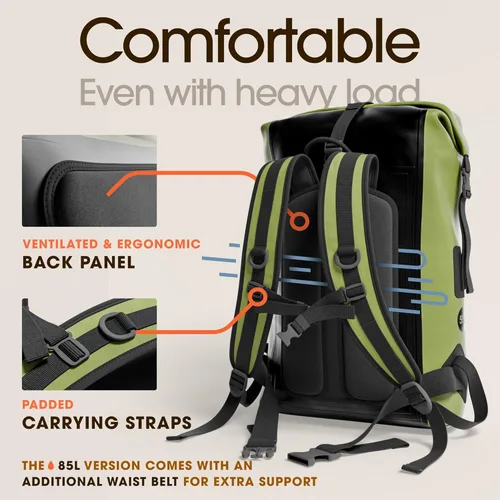 Miniatura 7 de Earth Pak Mochila impermeable - Mochila de senderismo resistente - Bolsa con cierre enrollable - Bolsa seca acolchada con carcasa impermeable