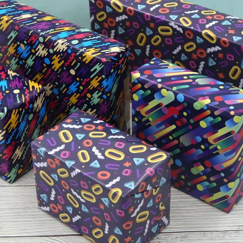Miniatura 4 de Geluode Papel de regalo geométrico retro para mujeres, hombres y niños, papel de cumpleaños de grafiti de los años 90 y 80, 6 hojas de 20 x 28
