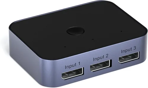 Miniatura 2 de Y.D.F Conmutador DisplayPort 8K @60Hz 3 en 1 Salida DP1.4 32.4Gbps Caja de conmutación de transferencia de datos Soporte de aluminio 4K @120Hz HDR