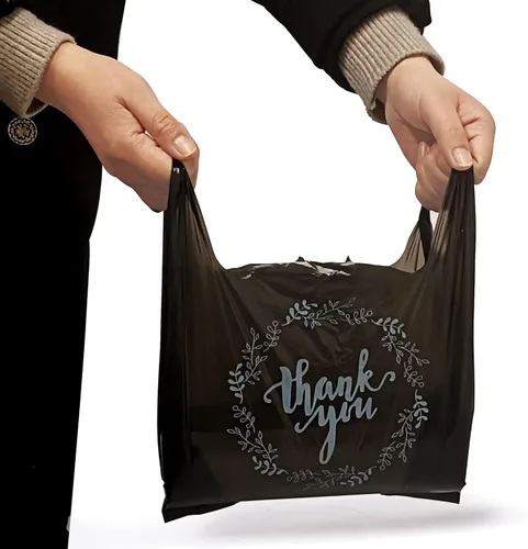 Miniatura 3 de TOSPARTY 100 bolsas negras de agradecimiento para camisetas, bolsas de plástico a granel para restaurantes, 8.7 x 4.1 x 11.6 pulgadas