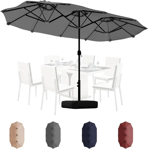 Miniatura 13 de Shintenchi Sombrilla de patio grande de 16 pies con base, sombrilla rectangular de doble cara para exteriores, sombrilla de mercado con manivela