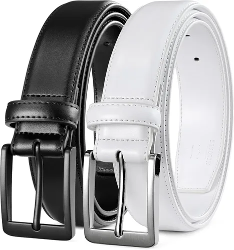 Miniatura 10 de MILORDE Cinturón de vestir de cuero para hombre, 2 unidades, hecho a mano, cuero genuino, diseños clásicos y modernos para el trabajo, negocios