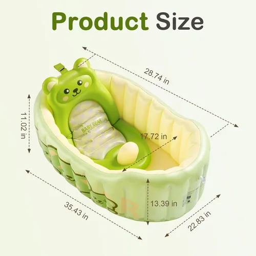 Miniatura 2 de Bañera inflable para bebé, bañera reclinable para recién nacidos a niños pequeños con cojín de respaldo suave y bomba de aire, bañera plegable