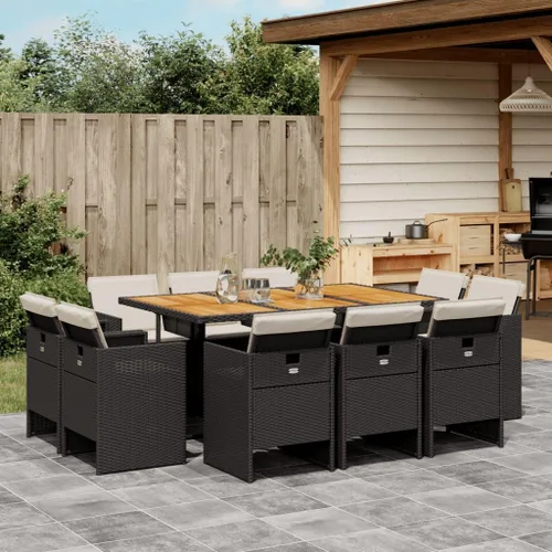 Miniatura 29 de 9 Piece Patio Dining Set with Cushions Black Poly Rattan Outdoor Furniture Set for Garden Backyard Balcony Porch