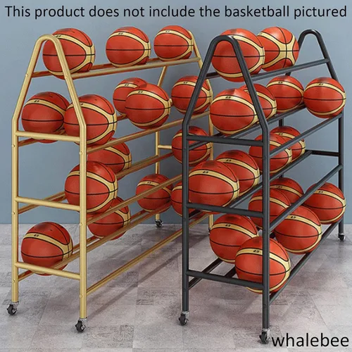 Miniatura 3 de Bastidores de pelotas para garaje, estante de baloncesto con ruedas para deportes al aire libre, aro de baloncesto de 4 niveles, 35 bolas