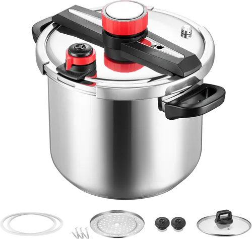 Miniatura 9 de VEVOR Olla a presión, olla a presión de 12 cuartos de galón, acero inoxidable, recipiente a presión con estante para vapor, tapa de vidrio templado