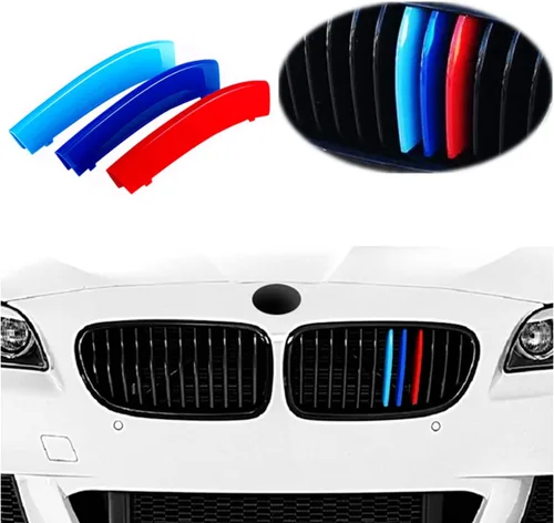 Insertos de Rejilla Tricolores Compatibles con BMW 2010-2016 F10 F11 Serie 5 528i 535i 550i con Parrilla Negra de Riñón M-Performance (12 Barras)