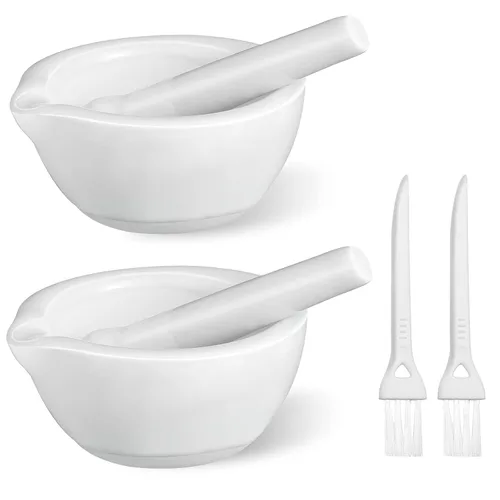 Juego de 2 mini mortero de porcelana y mortero de porcelana, molinillo de hierbas de porcelana, trituradora de molienda, cuenco de molienda para