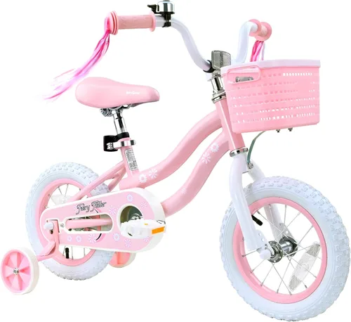 bicystar Bicicleta para niñas de 2 a 5 años, bicicleta para niños con ruedas de entrenamiento, canasta, freno de contrapedal, serpentinas, bicicleta