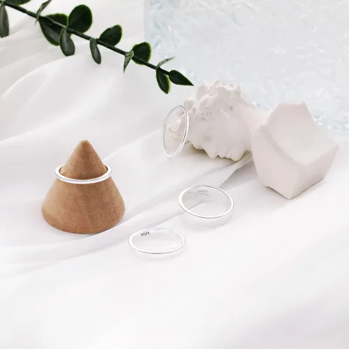 Miniatura 7 de RLMOON Anillo de plata de ley 925 para mujeres y hombres, apilable, apilable, chapado en oro blanco, anillo de compromiso, ajuste cómodo, 0.039