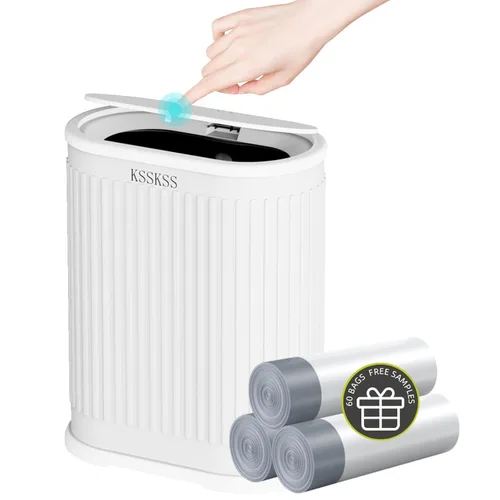 Miniatura 13 de KSSKSS Cubo de basura pequeño de acero inoxidable de 1.8 galones con tapa tipo prensa, cubo de basura delgado para baño, cubo de revestimiento Negro