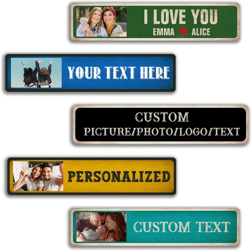Letreros de calle personalizados para dormitorio, diseño de tu propia foto, imagen, texto, letrero de metal vintage, logotipo de imagen Foto